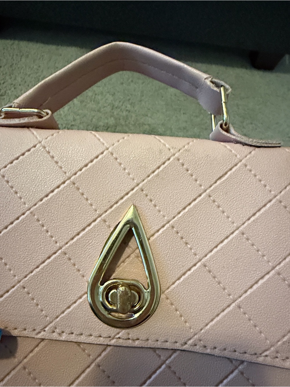 Blush Pink Quilted Top Handle Mini Purse Gold Tone - Picture 4 of 11